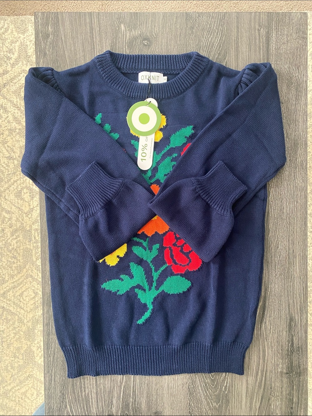 Oxknit Women's Navy Floral Crewneck Sweater - Picture 2 of 6